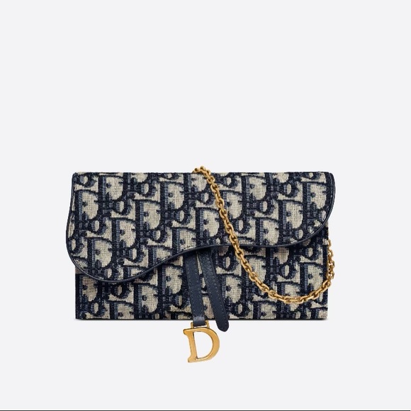 Dior Handbags - Dior Blue oblique jacquard LONG SADDLE WALLET WITH CHAIN